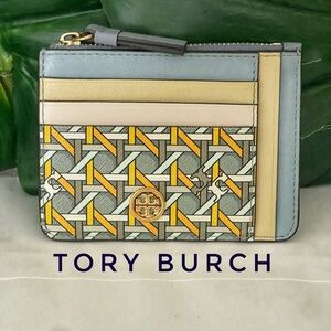 Tory Burch  Printed Card Case w/coin purse blue  color way like new condition